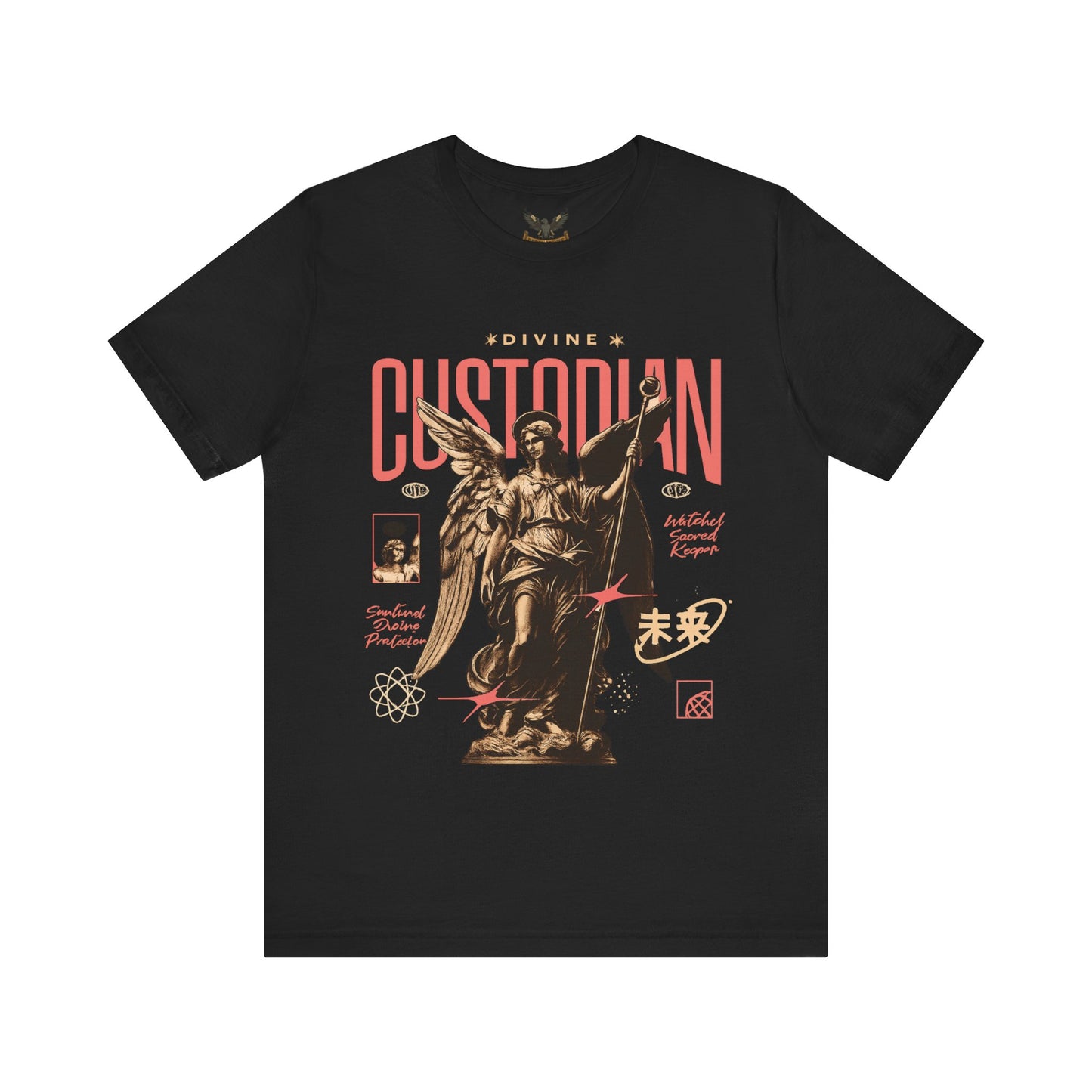 Custodian Angel Statue Graphic Tee — Vintage Religious Winged Guardian T-Shirt