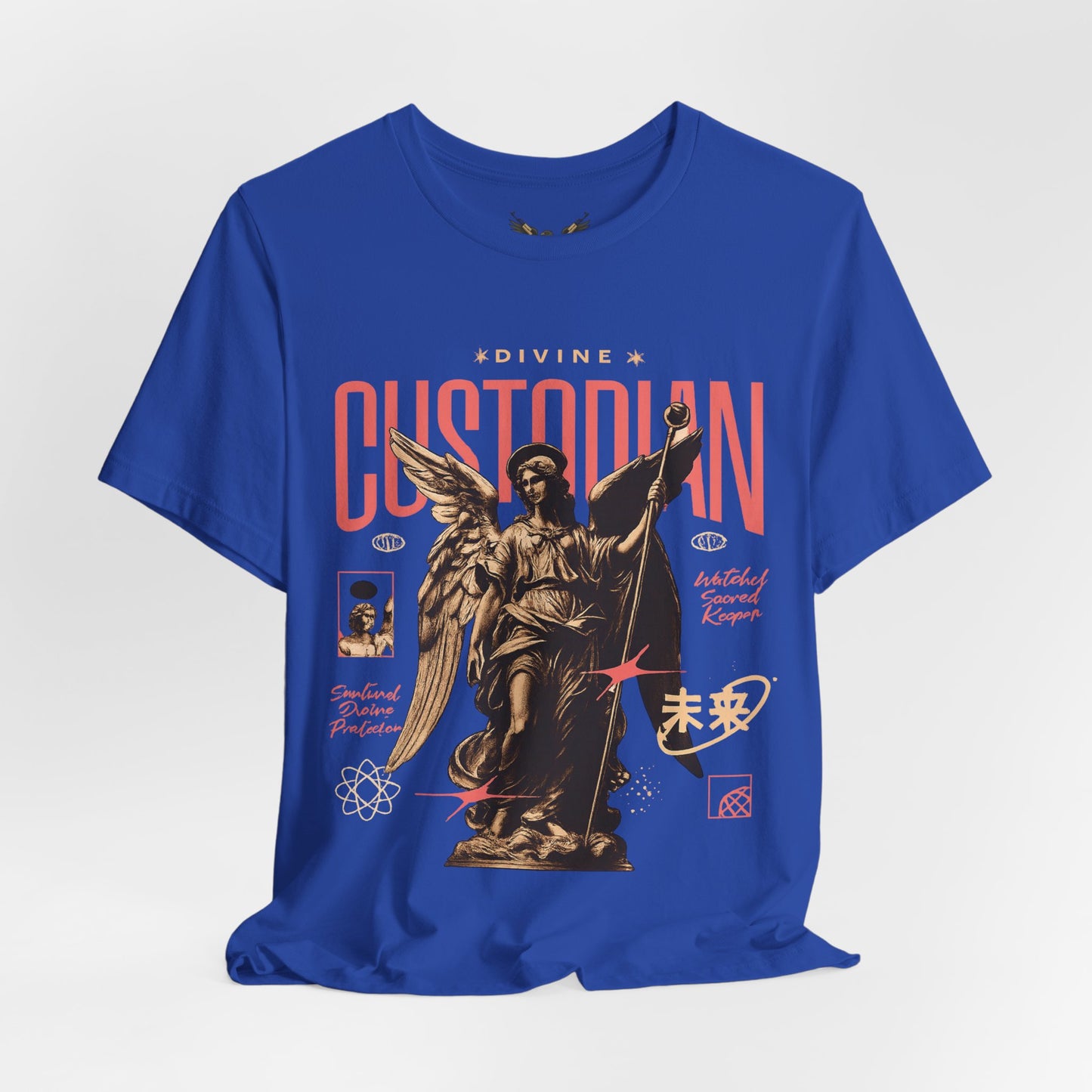 Custodian Angel Statue Graphic Tee — Vintage Religious Winged Guardian T-Shirt