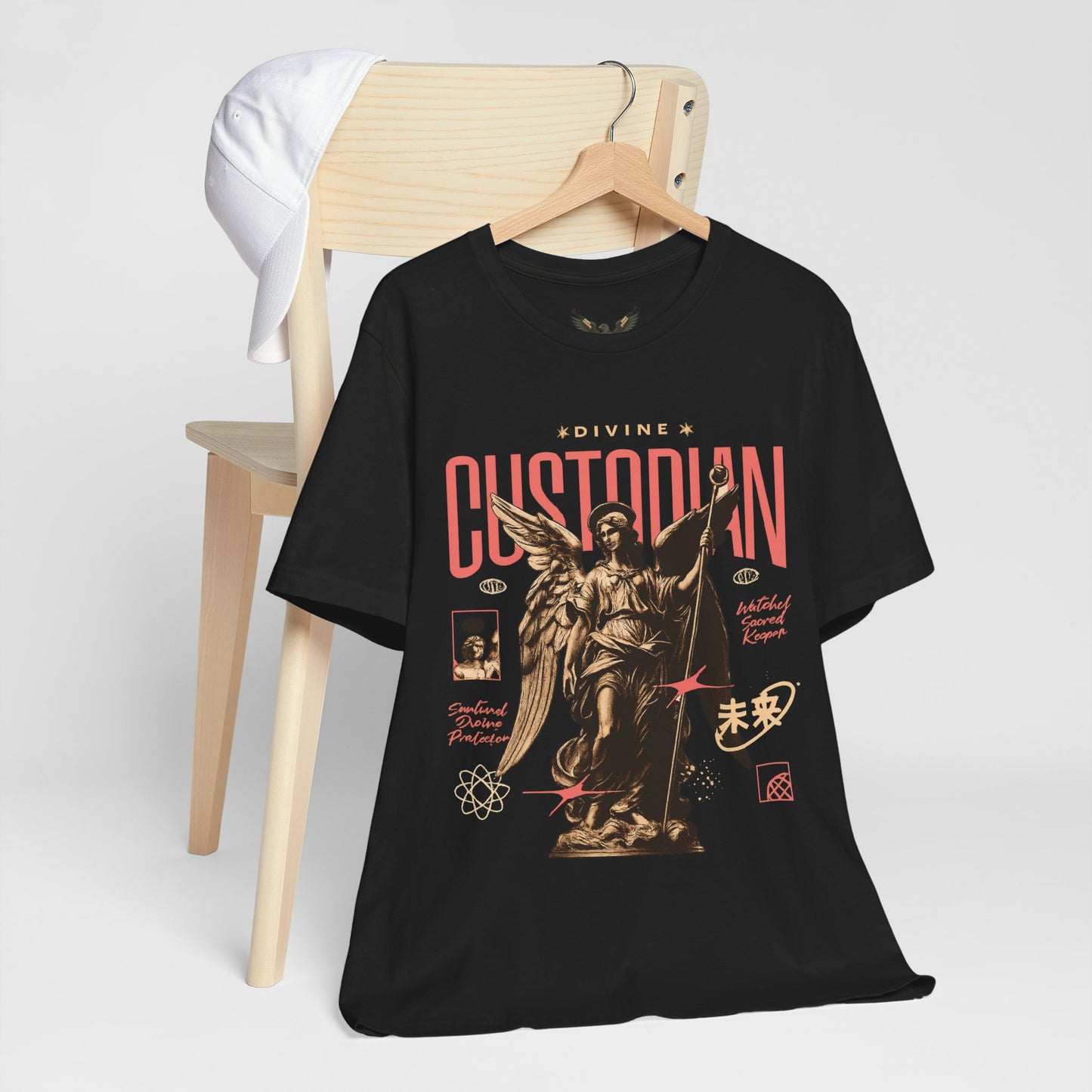 Custodian Angel Statue Graphic Tee — Vintage Religious Winged Guardian T-Shirt