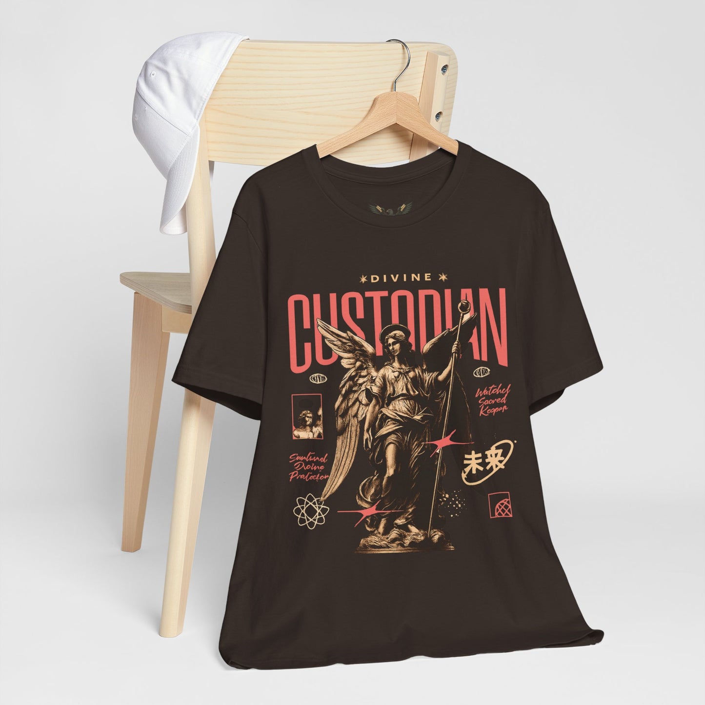 Custodian Angel Statue Graphic Tee — Vintage Religious Winged Guardian T-Shirt