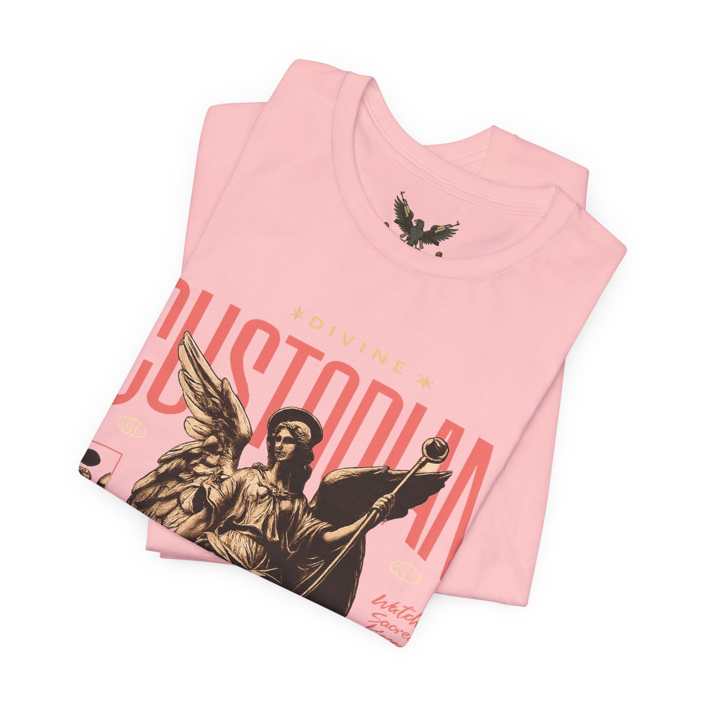 Custodian Angel Statue Graphic Tee — Vintage Religious Winged Guardian T-Shirt