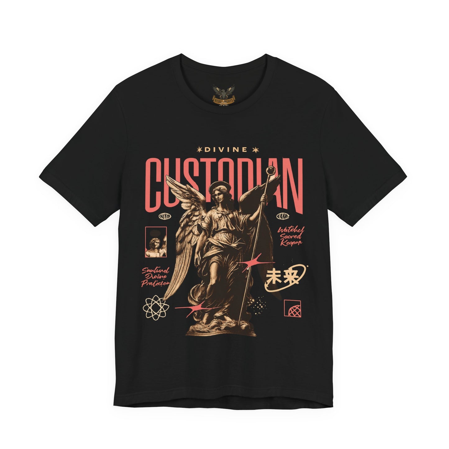 Custodian Angel Statue Graphic Tee — Vintage Religious Winged Guardian T-Shirt