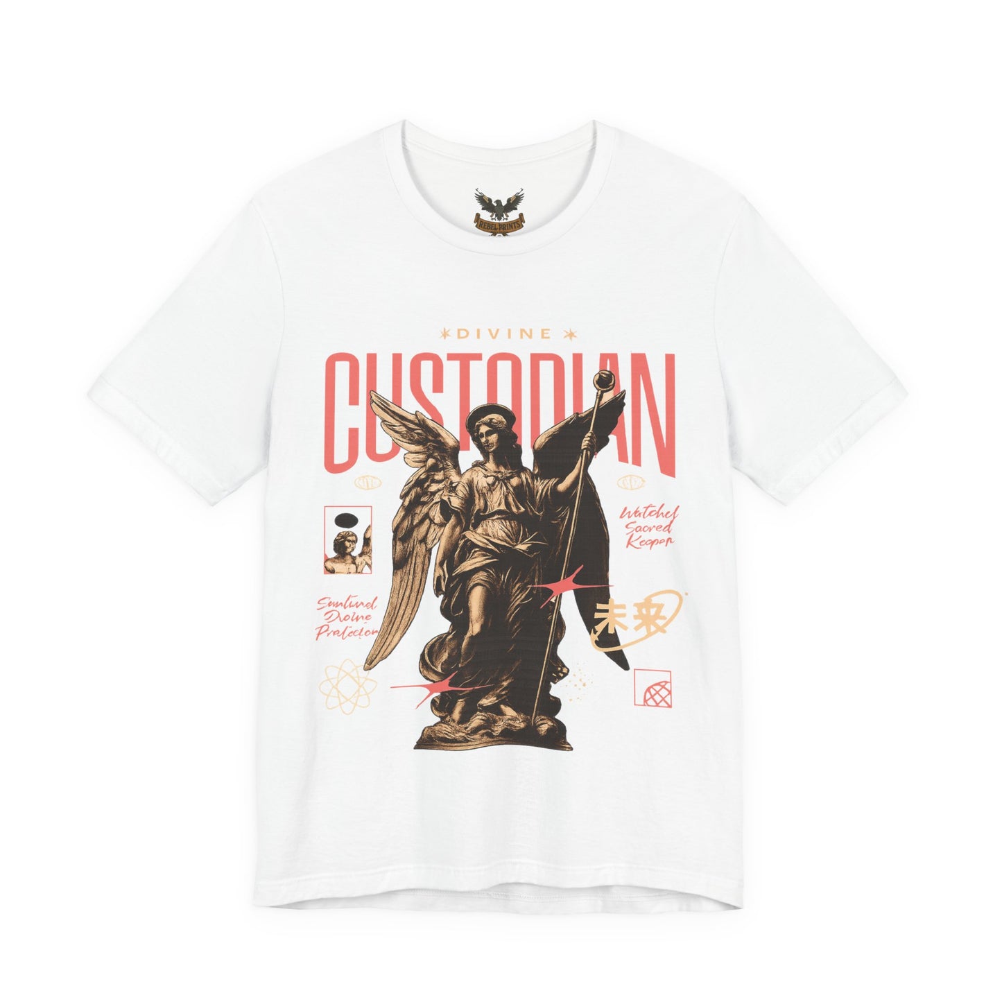Custodian Angel Statue Graphic Tee — Vintage Religious Winged Guardian T-Shirt