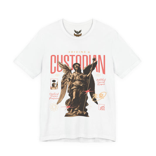 Custodian Angel Statue Graphic Tee — Vintage Religious Winged Guardian T-Shirt