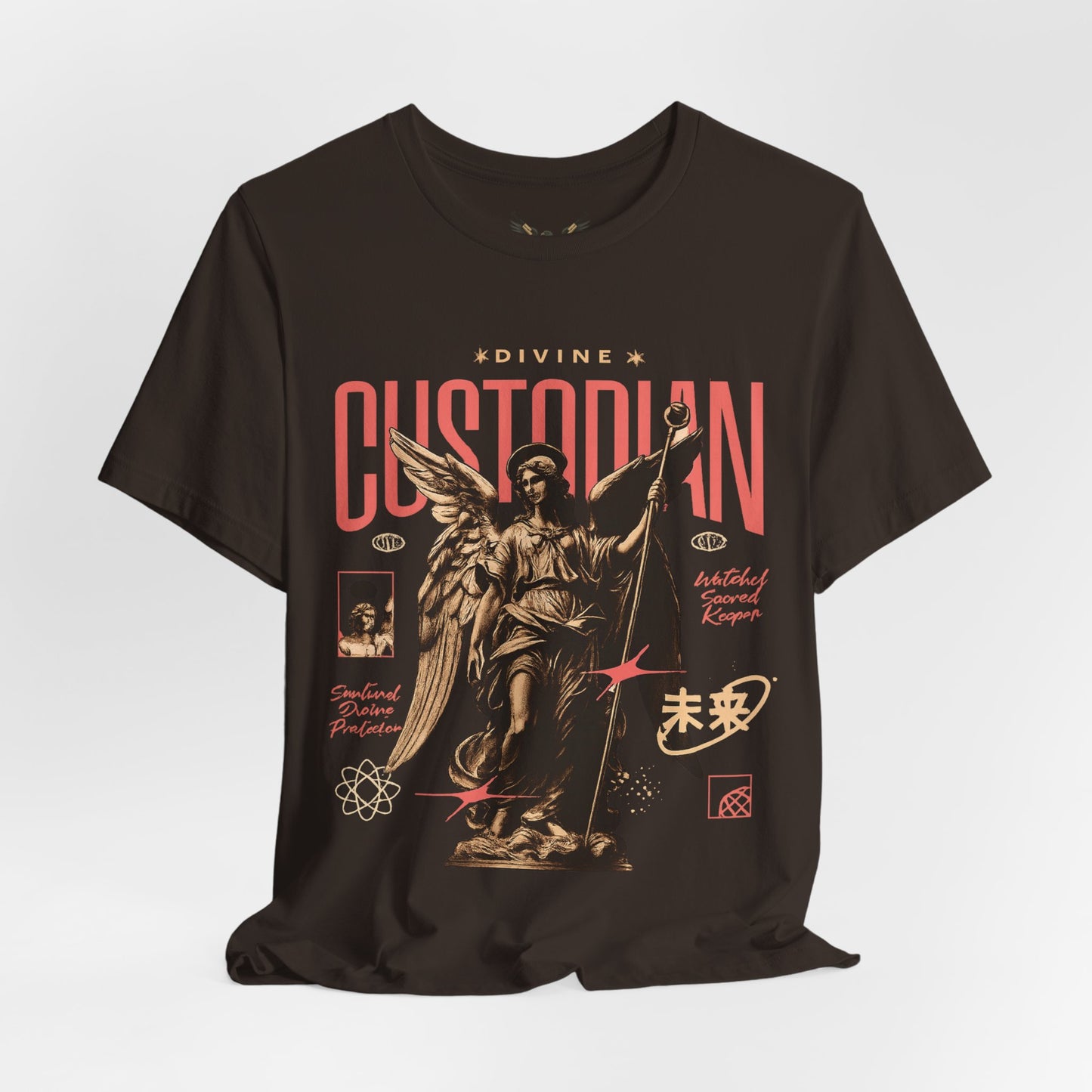 Custodian Angel Statue Graphic Tee — Vintage Religious Winged Guardian T-Shirt