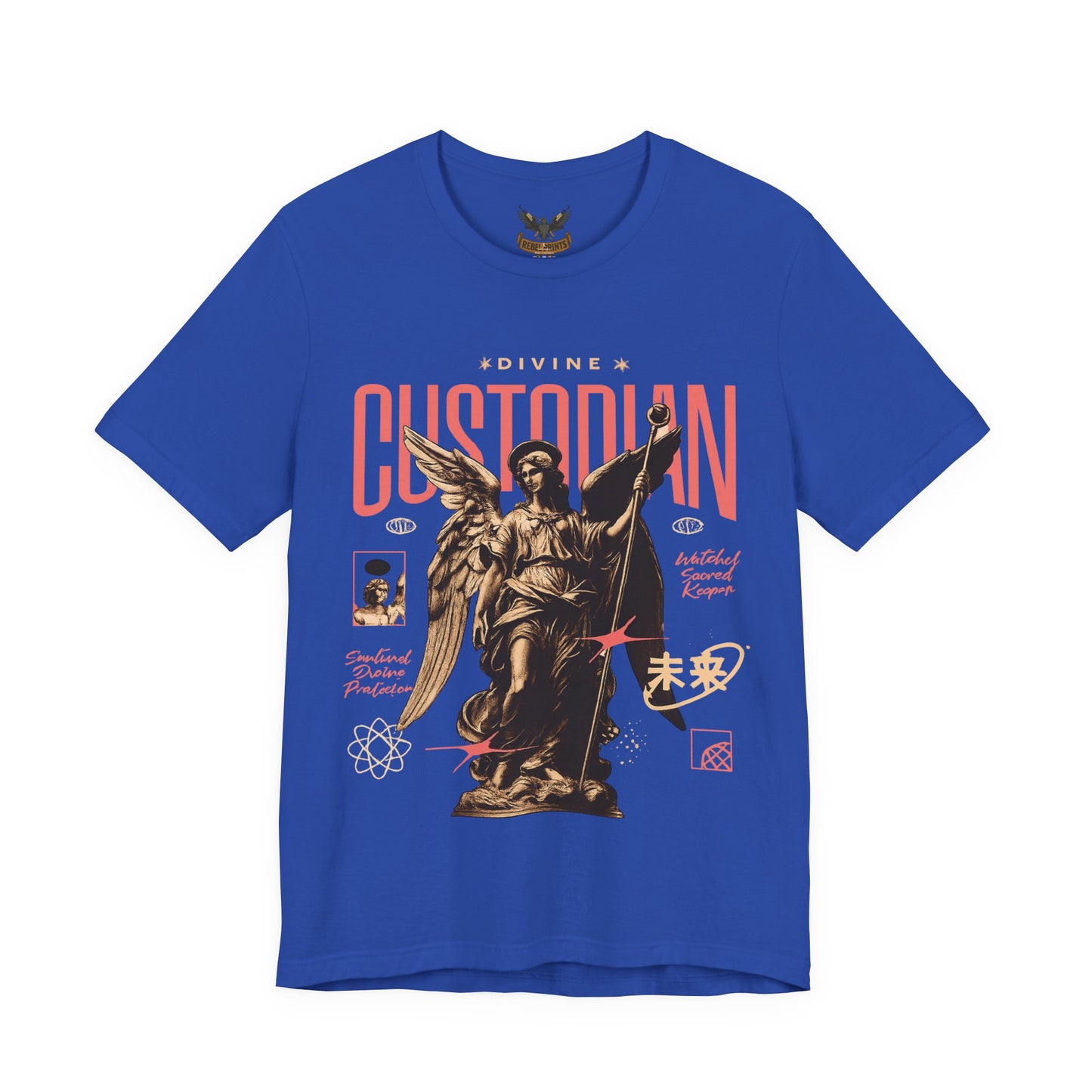 Custodian Angel Statue Graphic Tee — Vintage Religious Winged Guardian T-Shirt
