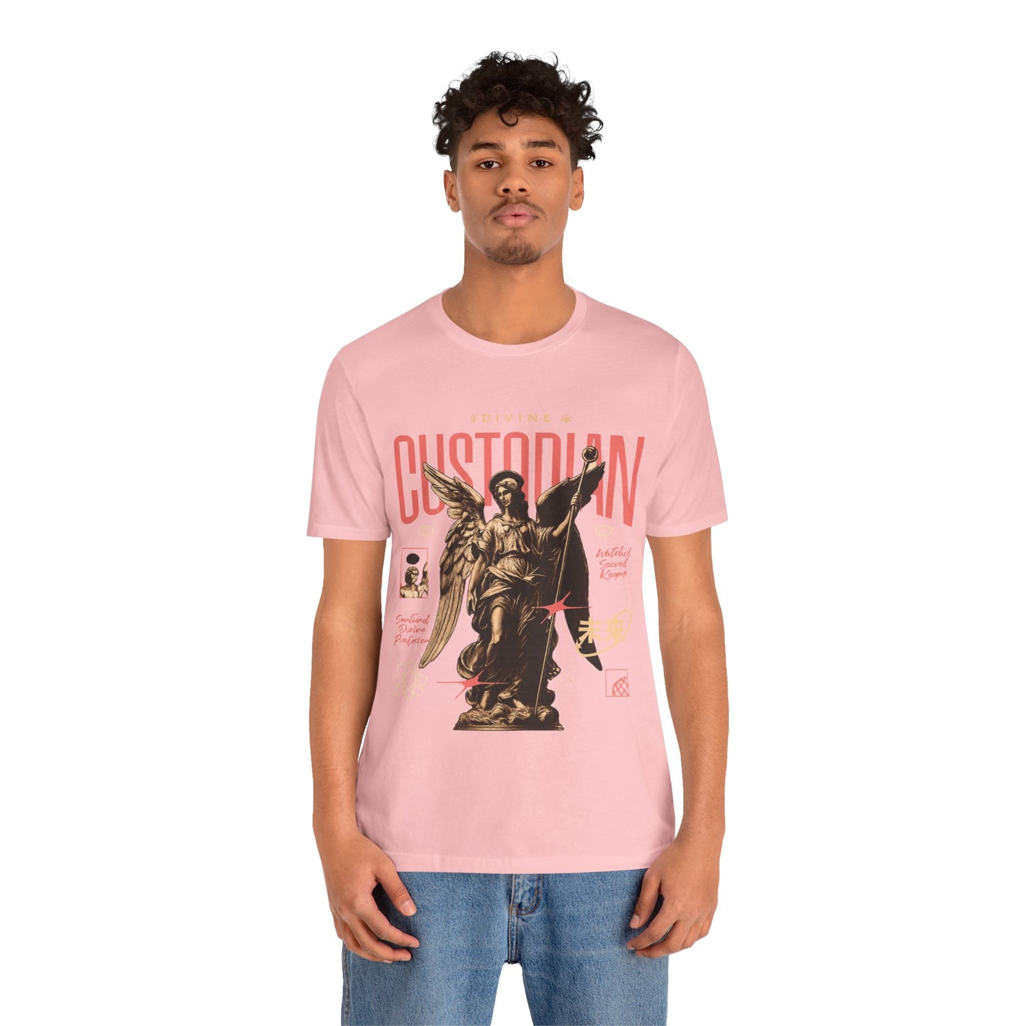 Custodian Angel Statue Graphic Tee — Vintage Religious Winged Guardian T-Shirt