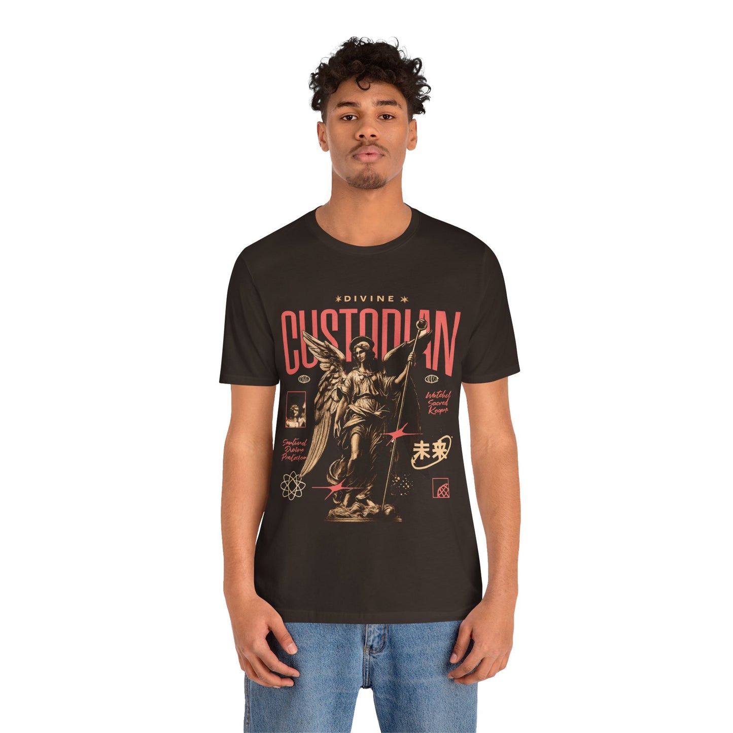 Custodian Angel Statue Graphic Tee — Vintage Religious Winged Guardian T-Shirt