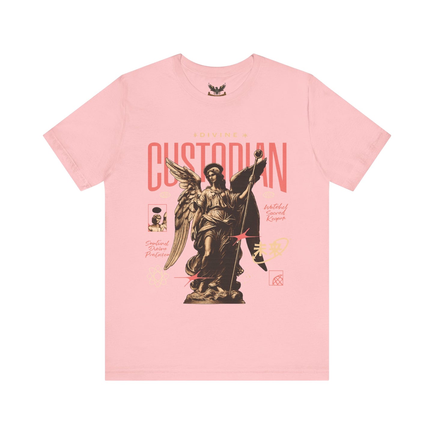 Custodian Angel Statue Graphic Tee — Vintage Religious Winged Guardian T-Shirt