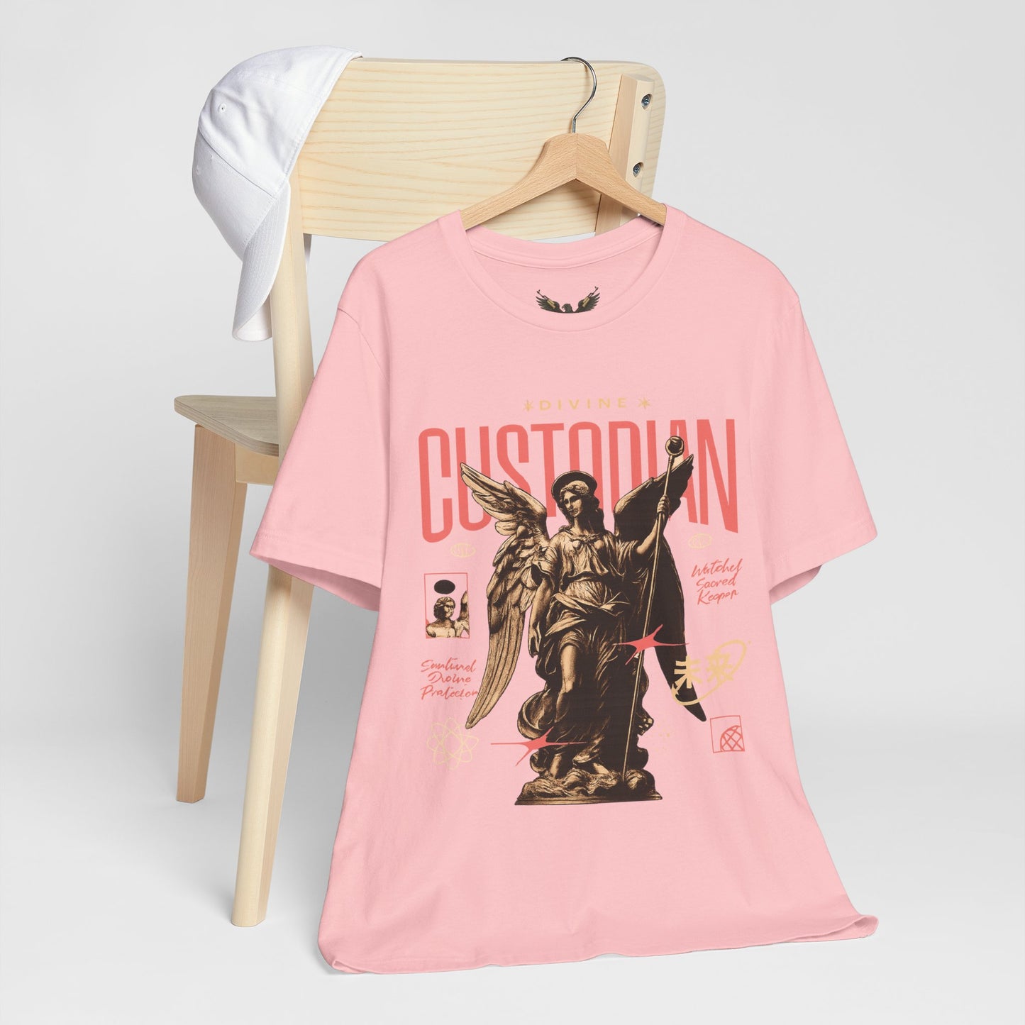 Custodian Angel Statue Graphic Tee — Vintage Religious Winged Guardian T-Shirt