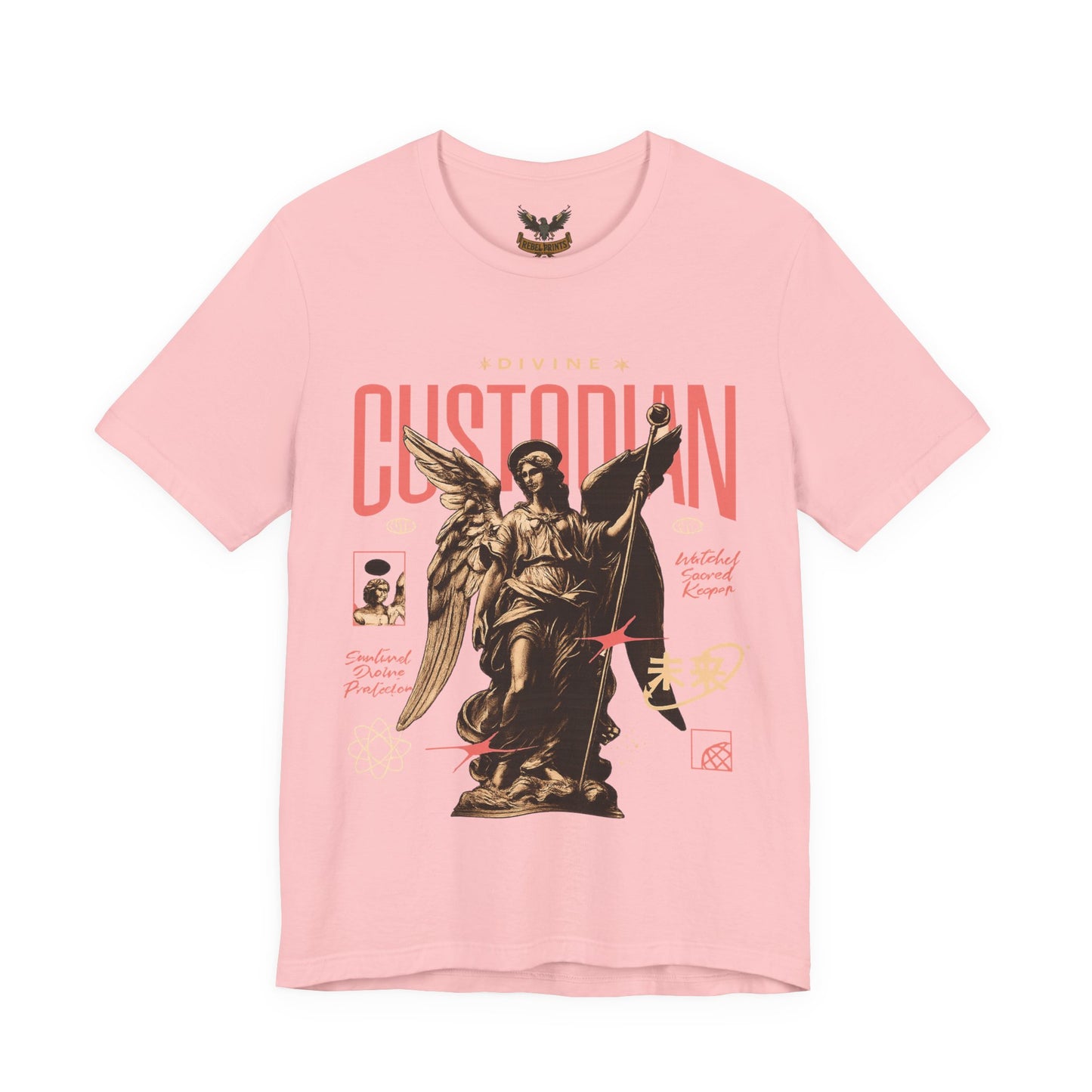Custodian Angel Statue Graphic Tee — Vintage Religious Winged Guardian T-Shirt