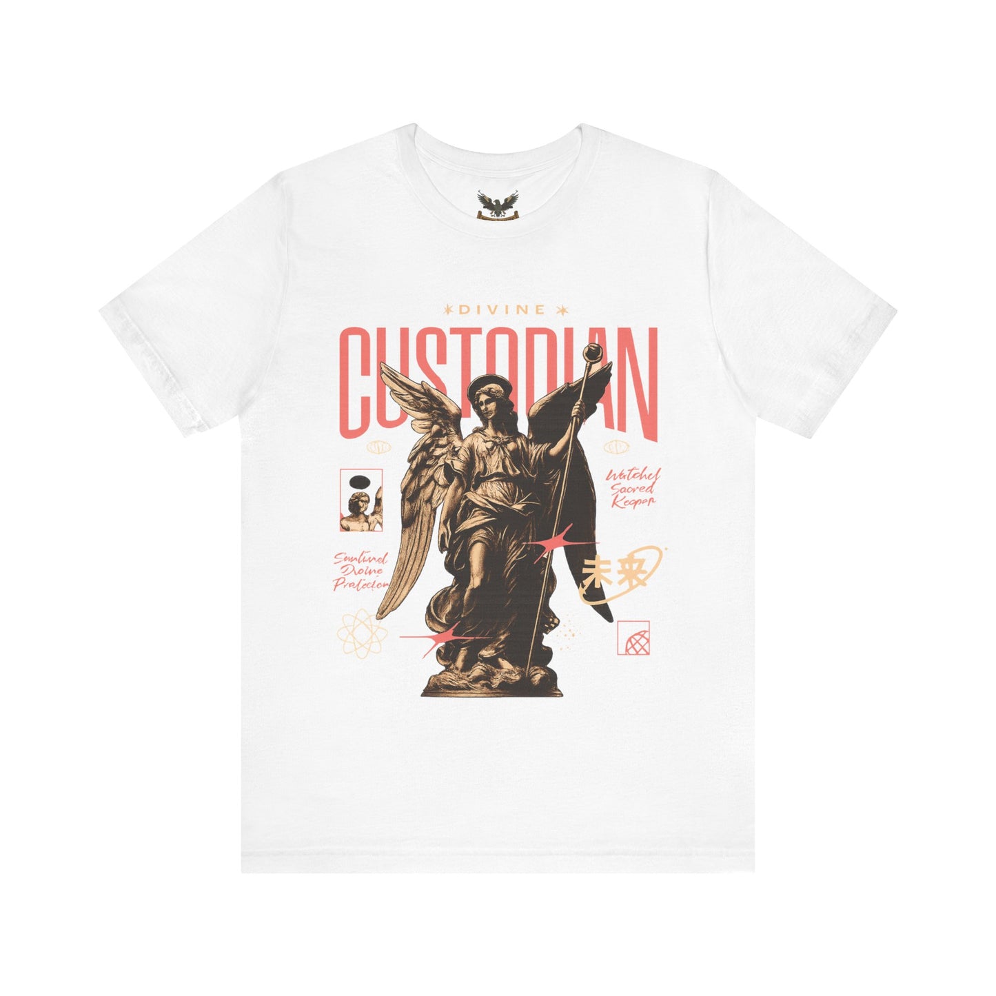 Custodian Angel Statue Graphic Tee — Vintage Religious Winged Guardian T-Shirt