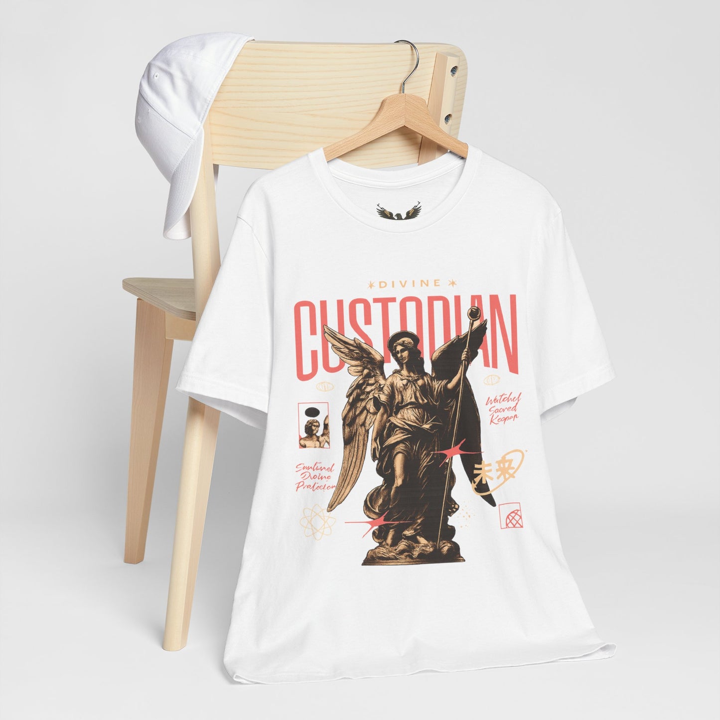 Custodian Angel Statue Graphic Tee — Vintage Religious Winged Guardian T-Shirt