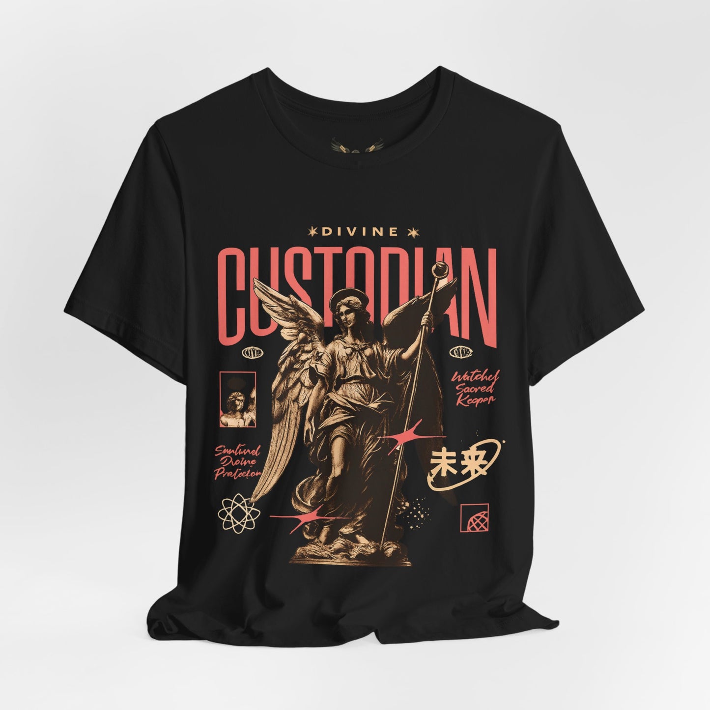 Custodian Angel Statue Graphic Tee — Vintage Religious Winged Guardian T-Shirt