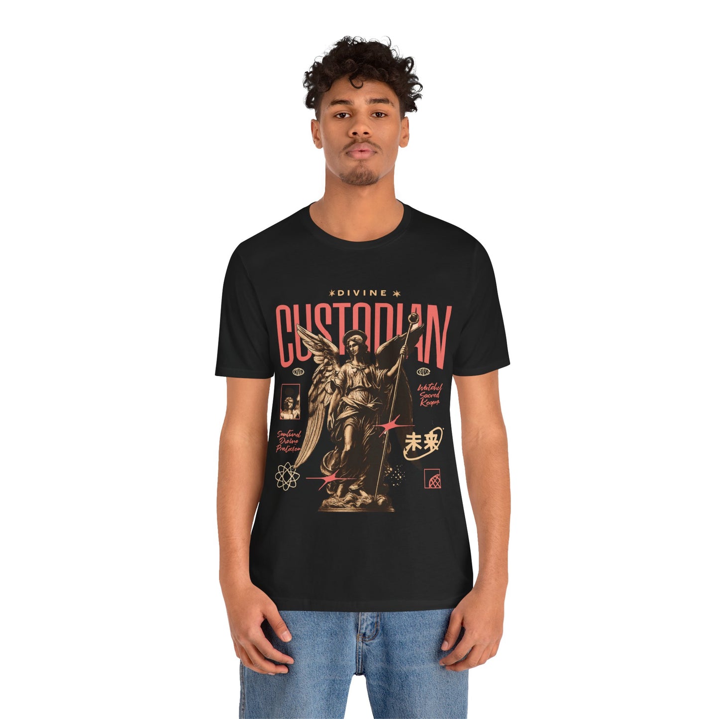 Custodian Angel Statue Graphic Tee — Vintage Religious Winged Guardian T-Shirt