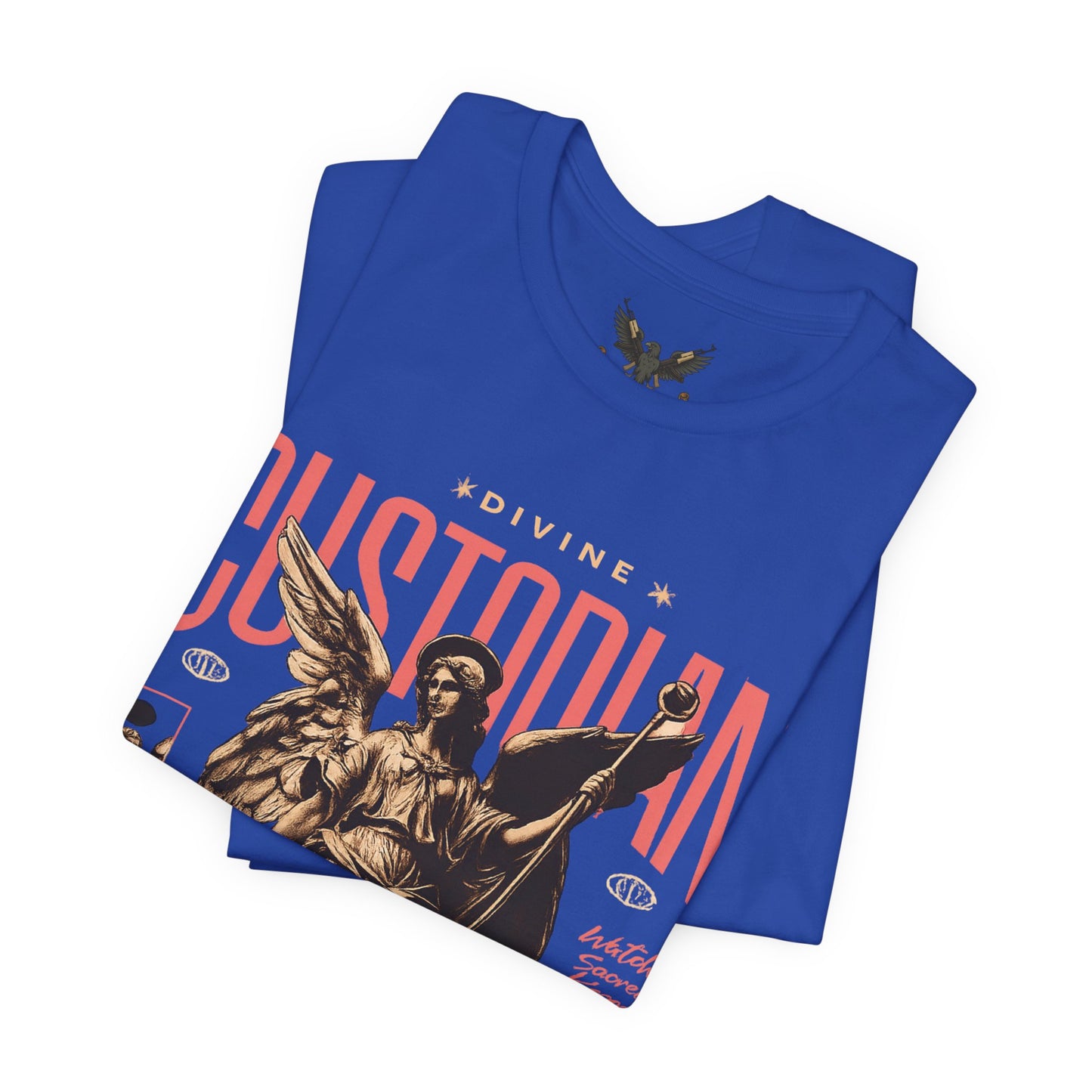Custodian Angel Statue Graphic Tee — Vintage Religious Winged Guardian T-Shirt