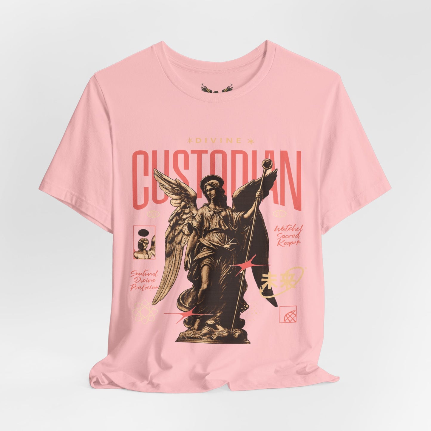 Custodian Angel Statue Graphic Tee — Vintage Religious Winged Guardian T-Shirt