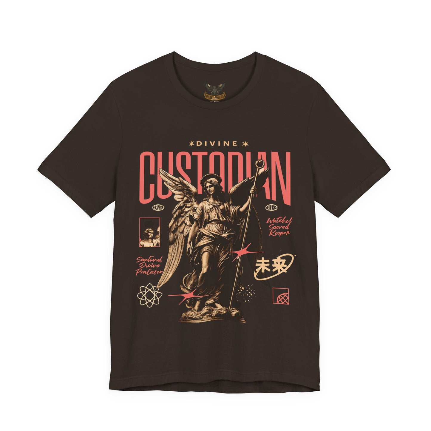 Custodian Angel Statue Graphic Tee — Vintage Religious Winged Guardian T-Shirt