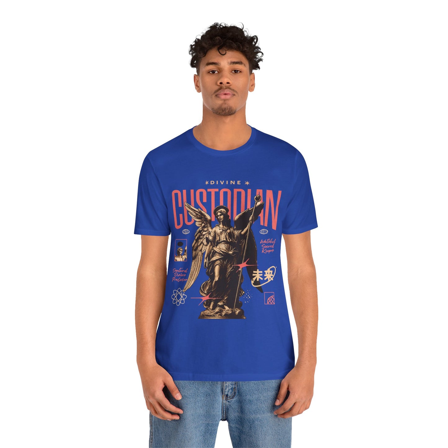 Custodian Angel Statue Graphic Tee — Vintage Religious Winged Guardian T-Shirt